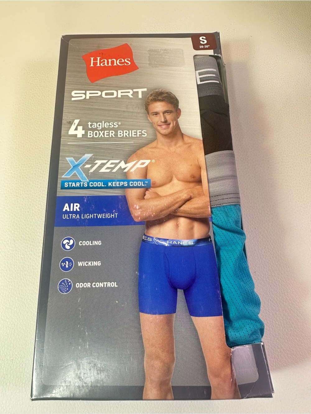 NEW 4 Pack Men’s Hanes Sport Tagless Boxer Briefs Microfiber Size S